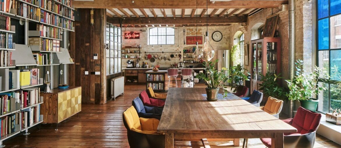 Spacious open living space in a former warehouse that was once the recording studio for The Pet Shop Boys, Islington, London, UK [1600x1067]