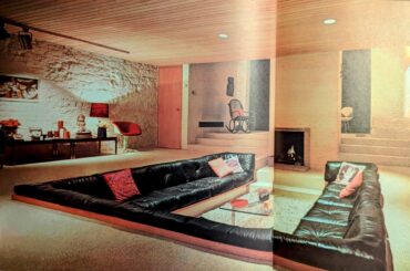 Leather drop-floor sofa in an Irish house. From 1971 book "Modern Furniture and Decoration" 4059x2652]