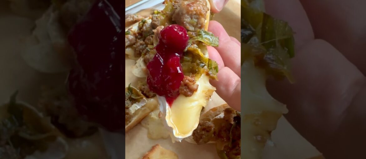 Sausage & Leek Crostini with Brie & Cranberry!  #cookingshow #recipe #thanksgiving #appitizer