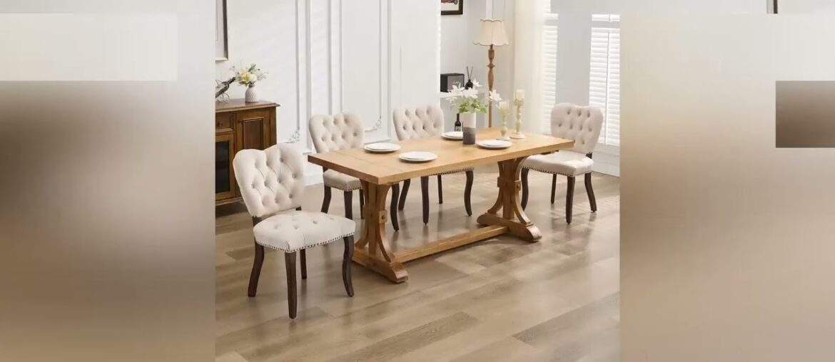 French Retro Dining Table, Tufted Fabric Dining Chair Set, Solid Wood Legs And Feet Are Sa French Retro Dining Table, Tufted Fabric Dining Chair Set, Solid Wood Legs And Feet Are Sa