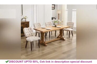 French Retro Dining Table, Tufted Fabric Dining Chair Set, Solid Wood Legs And Feet Are Sa