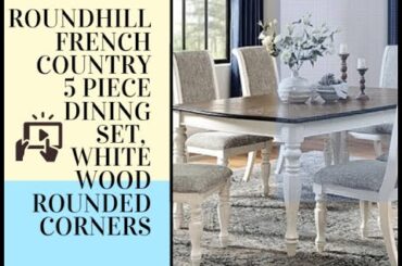 ROUNDHILL Belleza French Country Antique White Weathered Oak Finish  Wood Dining Table and 4 Chairs