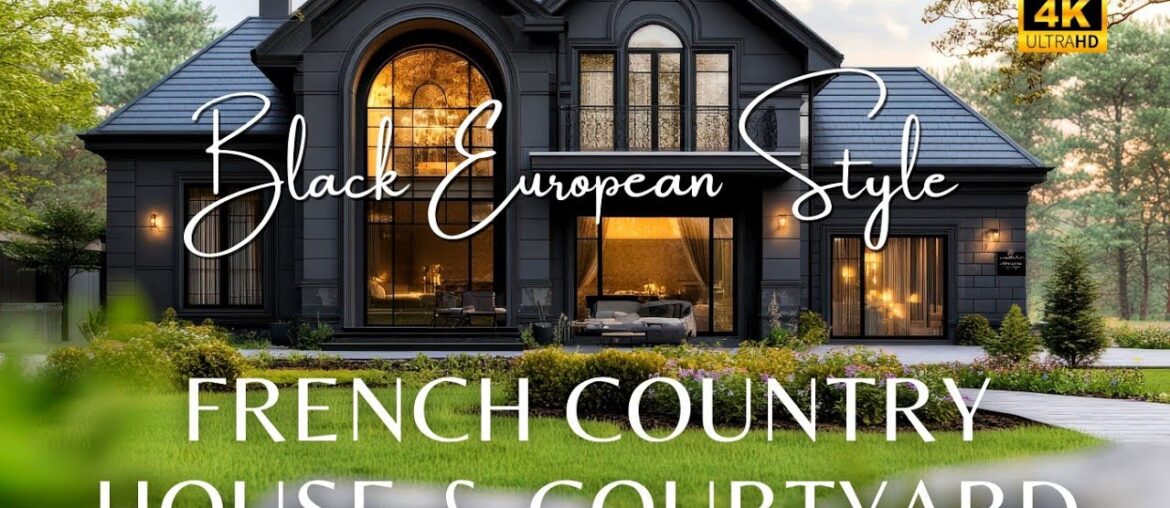 Timeless Beauty: Black European Style House with French Country Decor & Courtyard Landscape