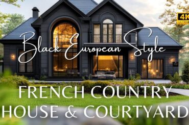 Timeless Beauty: Black European Style House with French Country Decor & Courtyard Landscape