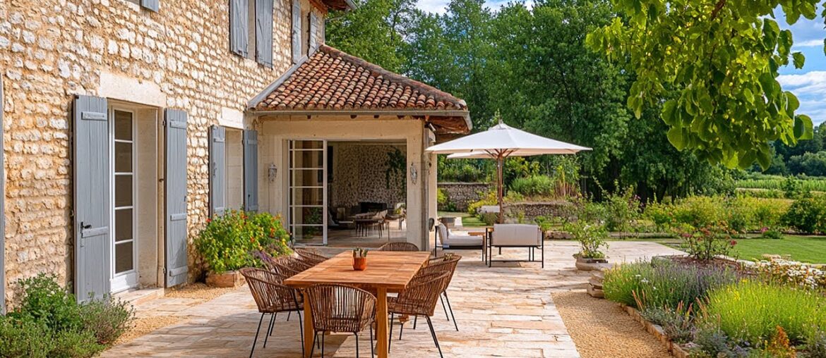 2025 Minimalist French Farmhouse: Elegant Outdoor Living & Charming Courtyard Dining Areas