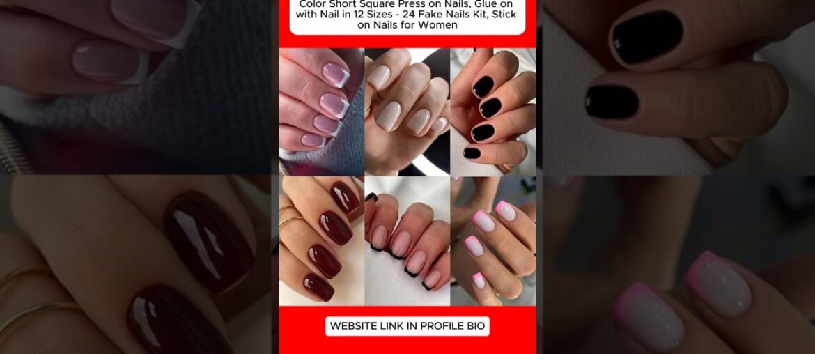 6 Packs 144 Pcs French Tip Press on Nails   Jsiallye Wine RedBlackMilky White Solid Color Short Squa