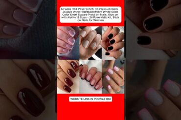 6 Packs 144 Pcs French Tip Press on Nails   Jsiallye Wine RedBlackMilky White Solid Color Short Squa