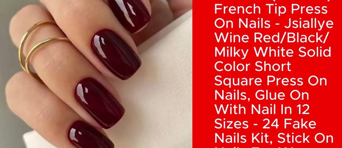 6 Packs 144 Pcs French Tip Press on Nails   Jsiallye Wine RedBlackMilky White Solid Color Short Squa