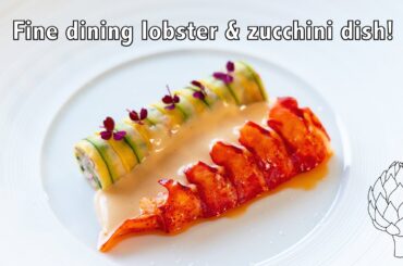 My favorite lobster & zucchini dish! Fine dining bisque hollandaise with zucchini rouleaux