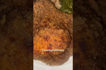 Fried pork chops, French style green beans with red beans and rice