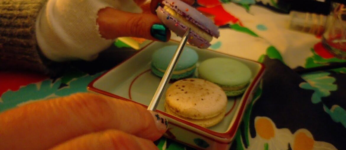 ASMR-sleepy review, soft-spoken, oui, you, and 4 French Macarons, super sweet tinglefied for  sleep