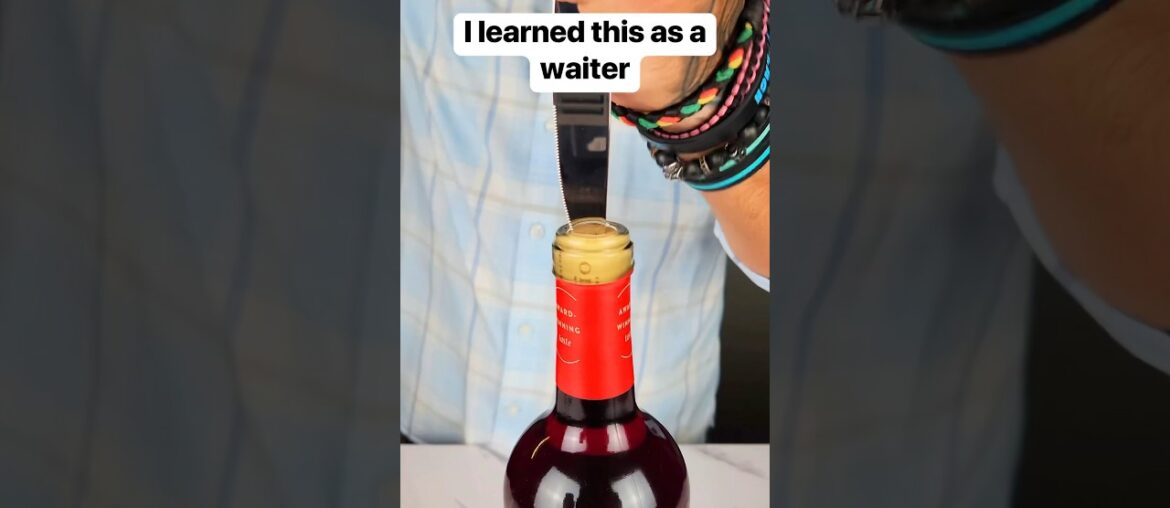 How to open a wine bottle when you can’t find the cork screw #wine #restaurant #waiter #catering