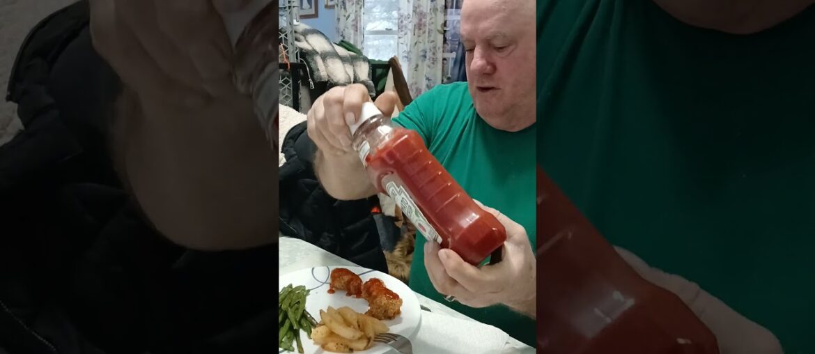 Having monk fish and French fries and Green Beans.