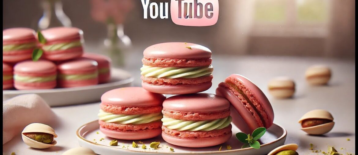 French Macarons with Natural Pink Color & Pistachio Cream French Macarons with Natural Pink Color & Pistachio Cream