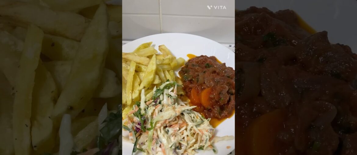 Easy Recipe to make Crunchy French fries and Wet fry beef with coleslaw #viralshort #viralvideo