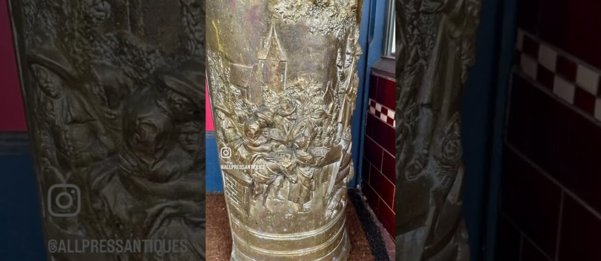 First quarter 20th century French Renaissance revival hammered brass umbrella stand. First quarter 20th century French Renaissance revival hammered brass umbrella stand.