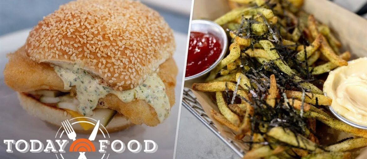Fried cod fish sandwich with nori french fries: Get the recipes! Fried cod fish sandwich with nori french fries: Get the recipes!