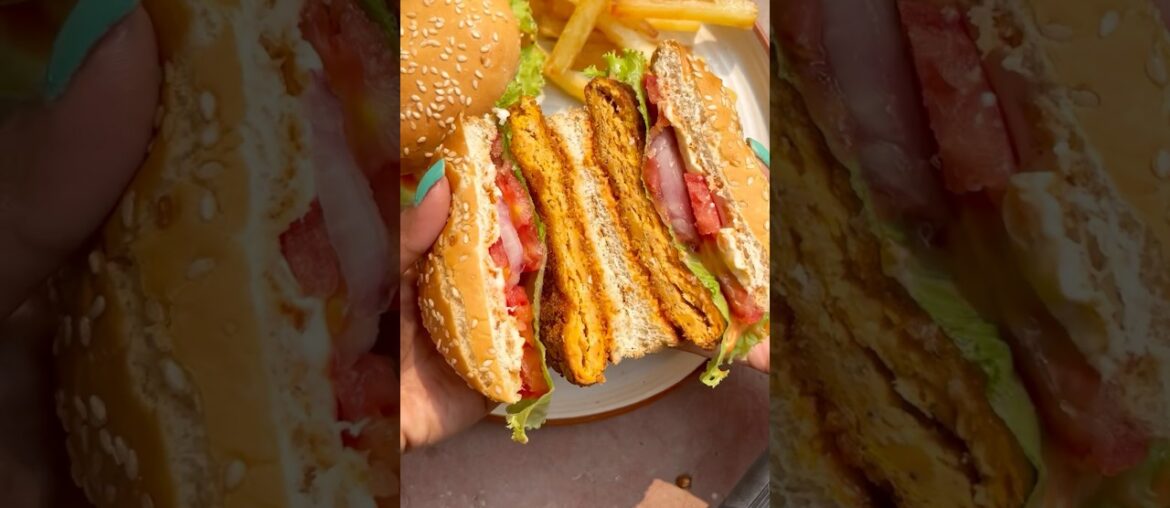 Cafe Style Burger with French Fry | Chicken Burger recipe #shorts #youtubeshorts