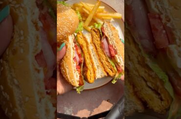 Cafe Style Burger with French Fry | Chicken Burger recipe #shorts #youtubeshorts