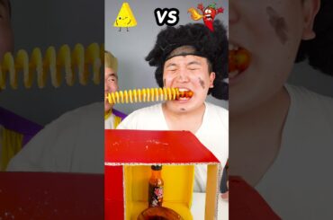 Spicy Sauce vs Cheese sauce Emoji food Challenge | French fries Mukbang Funny Video #shorts