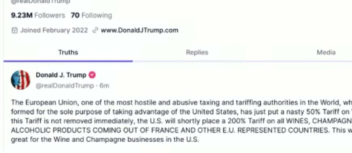Trump threatens 200% tariffs on French wine and champagne Trump threatens 200% tariffs on French wine and champagne
