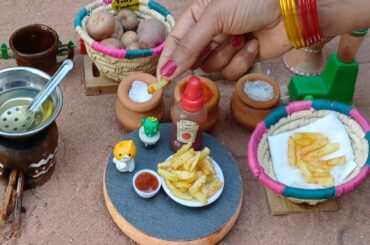 Miniature French Fries Recipe With Homemade Ketchup || Mini Fries with Ketchup ||Tiny Foodways