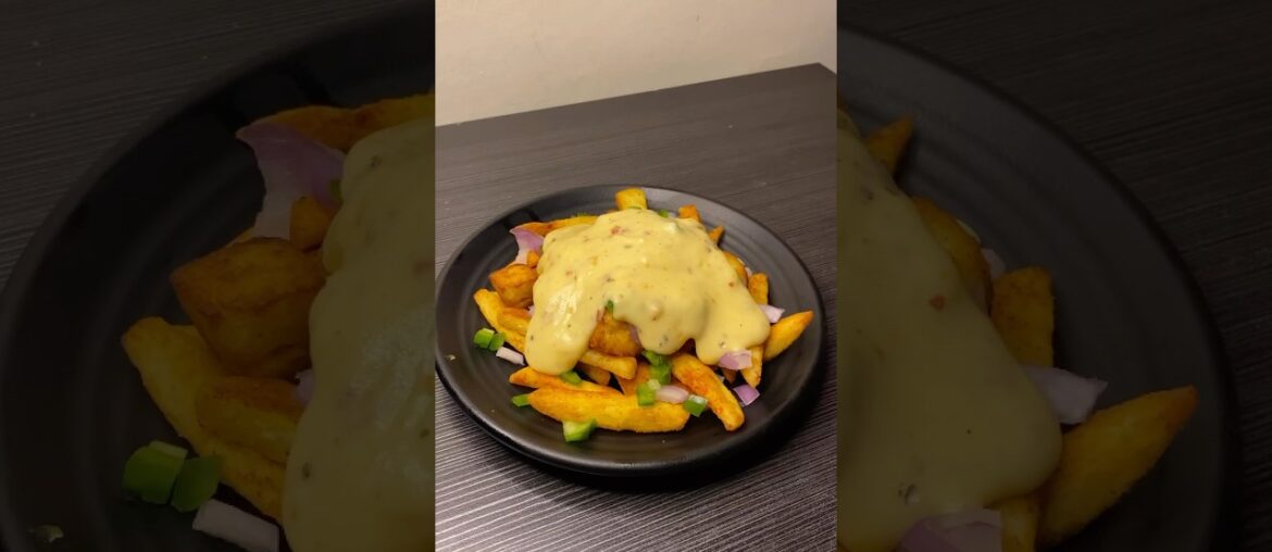 Loaded fries, recipe, cheesy loaded fries, veg loaded, cheesy fries, French fries, cheesy sauce reci