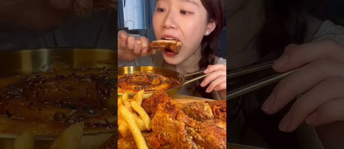 Chicken legs, french fries, and glutinous rice strips  #mukbang  #shots