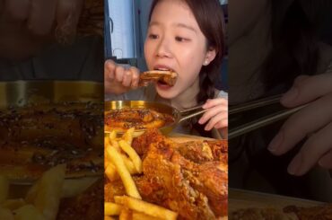 Chicken legs, french fries, and glutinous rice strips  #mukbang  #shots
