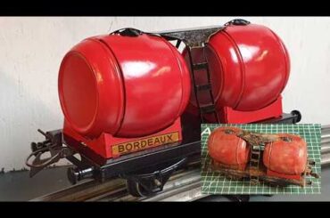 Restoring a tinplate O scale Bordeaux wine barrel wagon - Hornby Meccano France  - SLIDESHOW