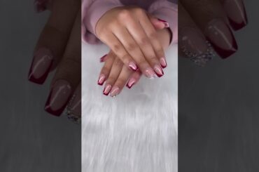 Wine red prom nails Gems French tip #viralvideo #nails #latestinbeautylineupproducts #naildesigns