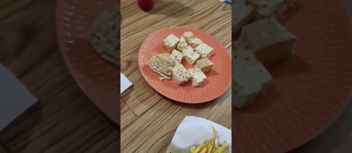 french fry, pudding and kabab