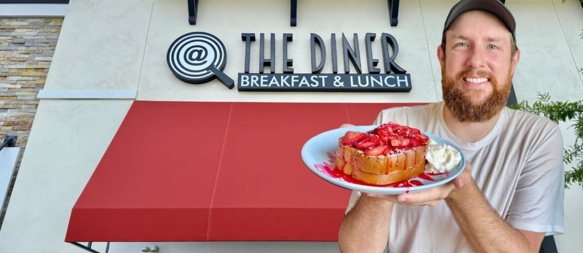 Huge Stuffed Strawberry Cream French Toast at The Diner