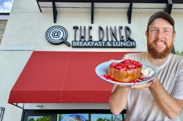 Huge Stuffed Strawberry Cream French Toast at The Diner