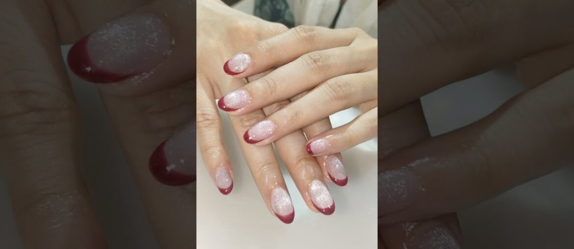 simple gel nail extensions ,nail extensions, French nails, wine nails, cat eye nails reflection, art