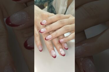 simple gel nail extensions ,nail extensions, French nails, wine nails, cat eye nails reflection, art