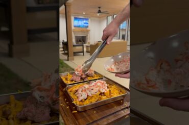 Surf and turf crab fries on the back patio #cooking #outdoorcooking #steak #blackstone #vlog