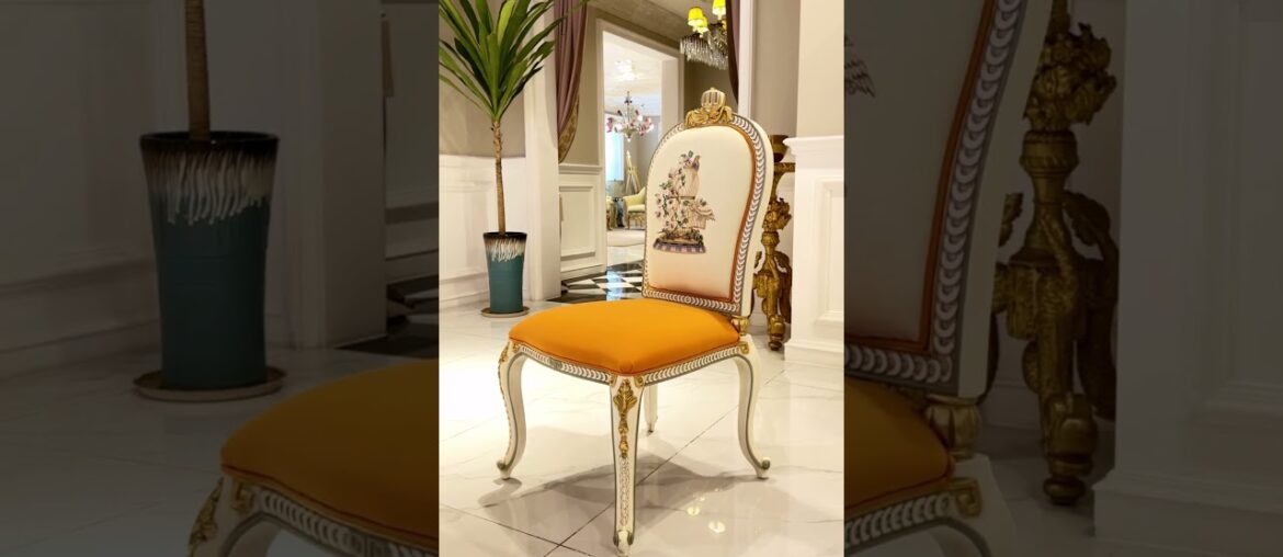 This French round dining table set brings together classic carving and playful citrus tones.