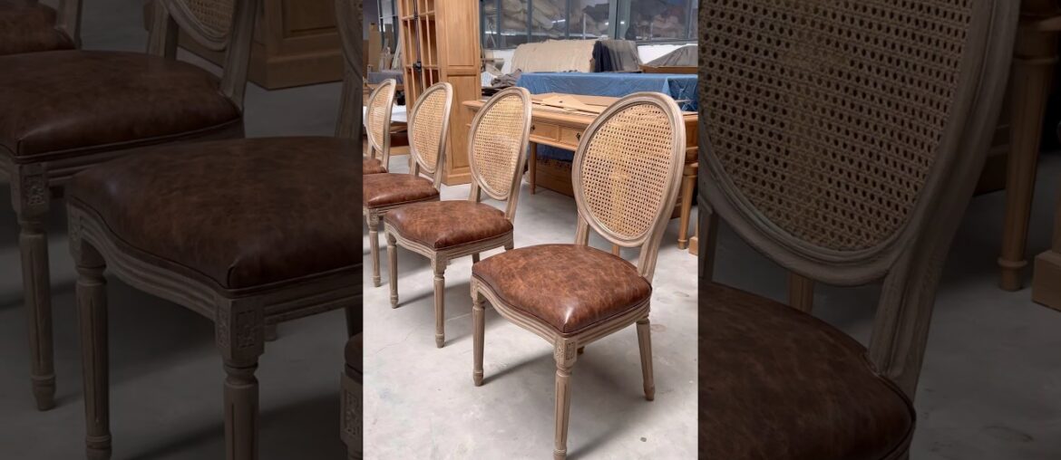 Vintage French Dining Chair | Cane Backrest & Faux Leather Seat with Solid Wood Frame #chair