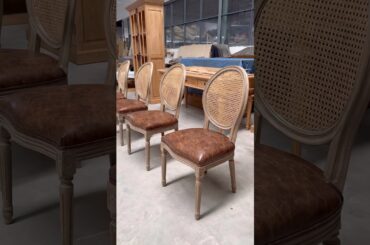 Vintage French Dining Chair | Cane Backrest & Faux Leather Seat with Solid Wood Frame #chair