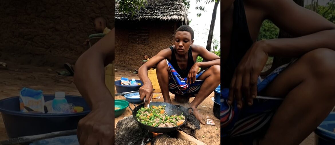 African Village Mom's Most Delicious Breakfast: Minced Meat & French Beans! #VillageCooking #shorts