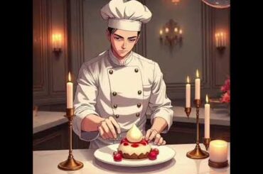 A handsome anime chef elegantly plating a gourmet French dessert #anime #food #shorts