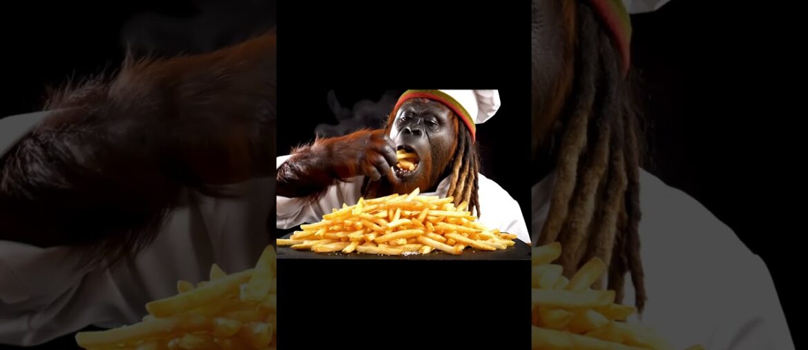 RASTA ORANGUTAN Eats FRENCH FRIES MUKBANG!! #ai #veo3 #orangutan #asmr