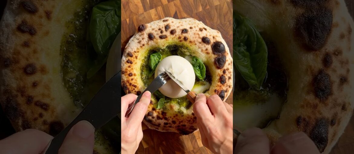 Pistachio Pesto Pizza with Burrata #pizza#homemade#biga#recipe#asmr#satisying#shorts#sourdough