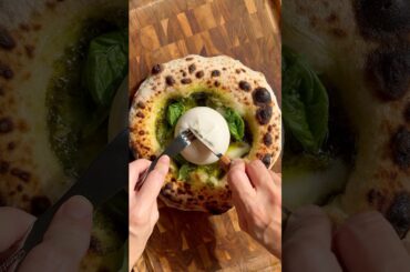 Pistachio Pesto Pizza with Burrata #pizza#homemade#biga#recipe#asmr#satisying#shorts#sourdough