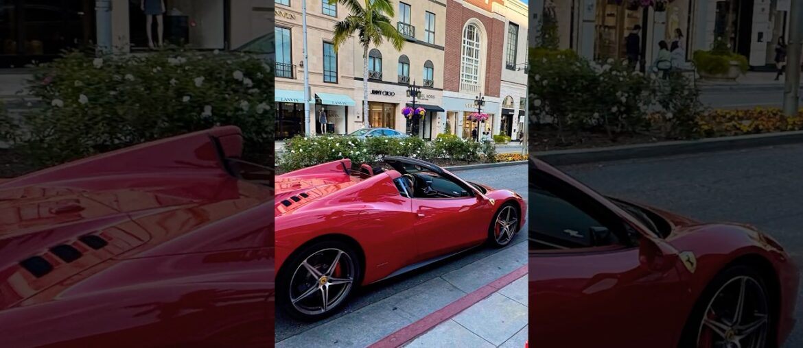 Supercars Driving Fast on Rodeo Drive in Beverly Hills, Revving Their Engines