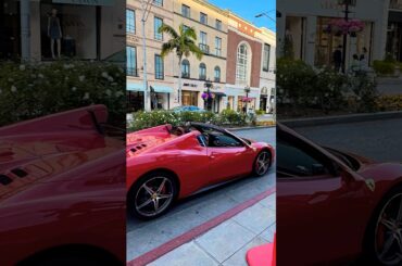 Supercars Driving Fast on Rodeo Drive in Beverly Hills, Revving Their Engines