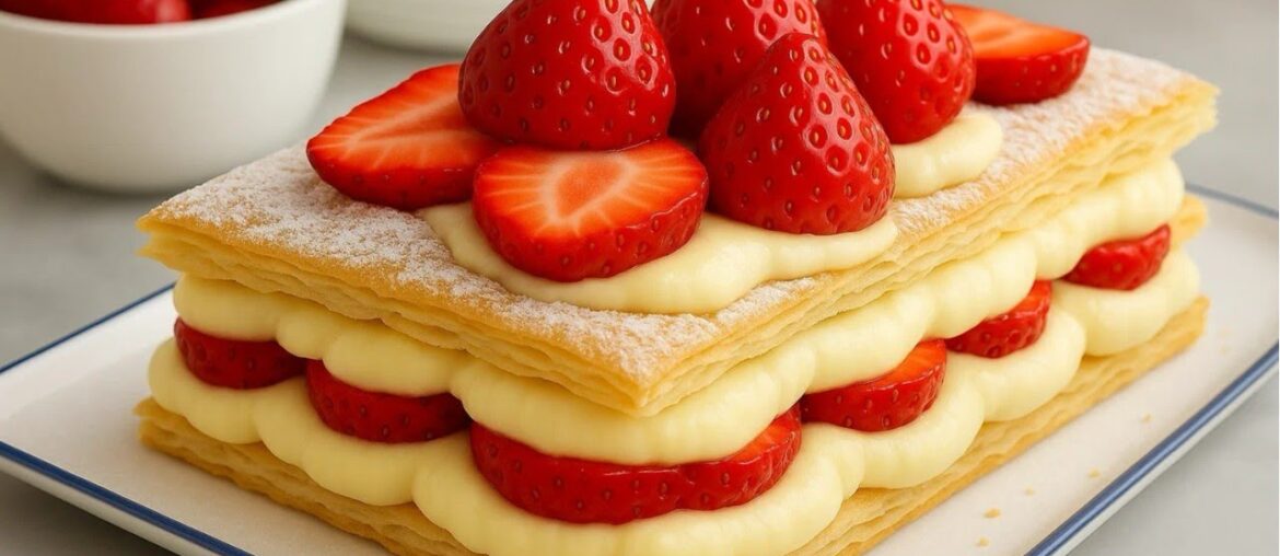 Easy French Vanilla Slice (with Strawberries) in 30 Minutes | Krempita – Cremeschnitte Recipe Easy French Vanilla Slice (with Strawberries) in 30 Minutes | Krempita - Cremeschnitte Recipe