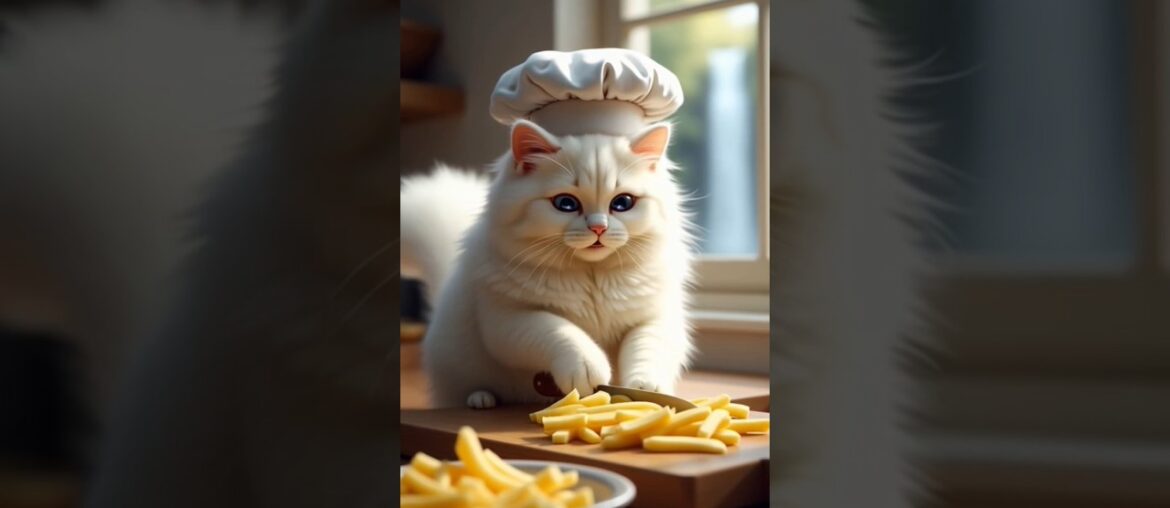 Fluffy the cat making french fries #frenchfries #cat #cute #chef #recipe #youtubeshorts #trending