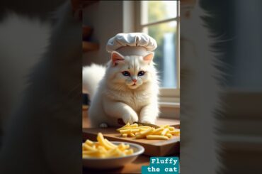 Fluffy the cat making french fries #frenchfries #cat #cute #chef #recipe #youtubeshorts #trending